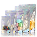 Low MOQ Transparent Window Doypack Snack Food Packaging Plastic Ziplock Holographic 3 Side Seal Bag for Embellishing Your