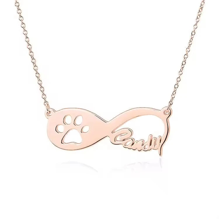Personalized Jewelry 925 Sterling Silver Dog Love Paw Print Custom Name Infinity Chokers Necklace