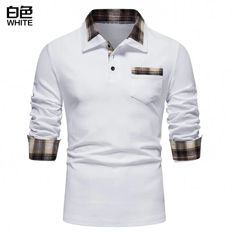 2023 Spring and Summer New Plaid Splicing Long-sleeved Men's Casual T-shirt