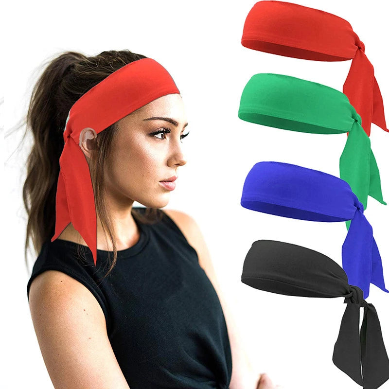 Wholesale Solid Color Running Sweat Band Sweatband Elastic Tennis Headband Sweat Resistant Sport Tie Back Headband for Men Women