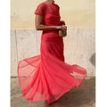 Fashion Solid Mesh High Waist A-Line Eco-Friendly Long Dress Chic Short Sleeve Slim Party Maxi Dress Lady Elegant Vacation