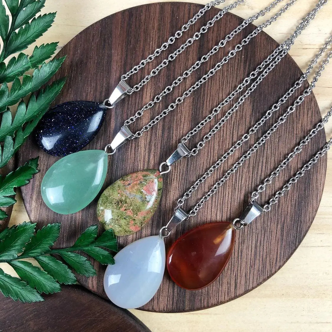 Natural Stone Pendant Charm Necklace Stainless Steel Buckle Multicolor Water Drop Pendant Women Gift Amethyst Pendants
