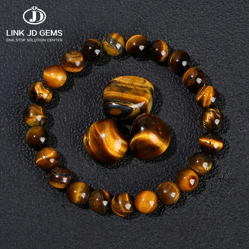 JD GEMS Wholesale Fashion Elastic Beaded Bangle Natural Yellow Tiger Eyes Gemstone Beaded Bracelets