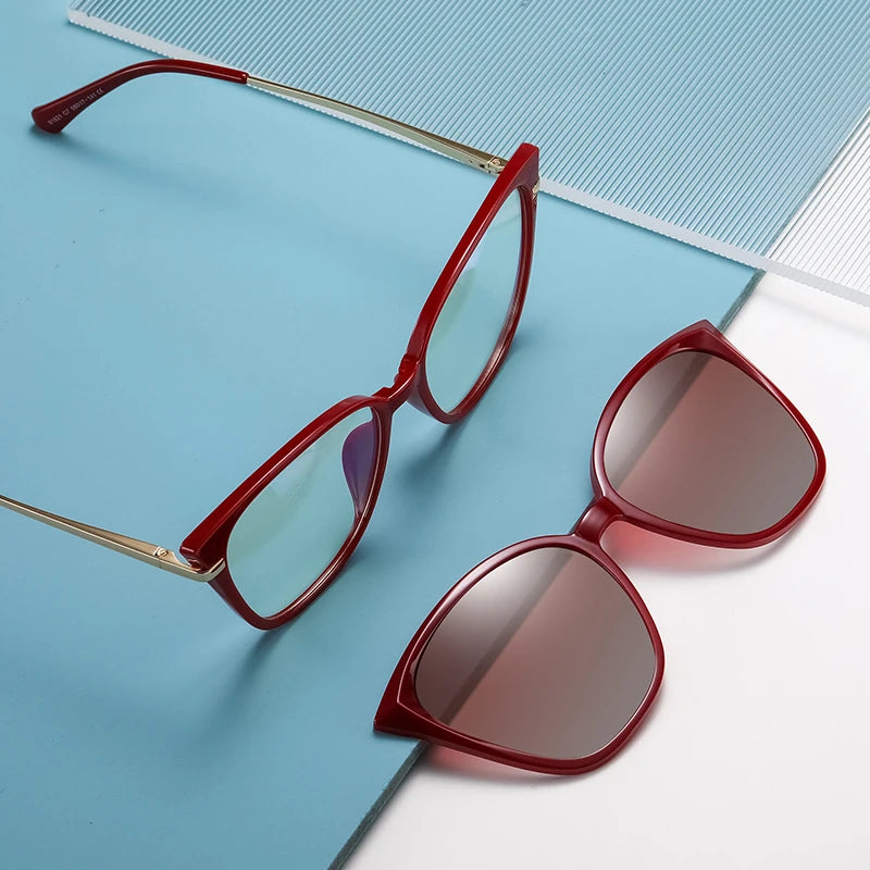 Luxury Women Ladies Clip on Magnetic Glasses TR90 Metal Cat Eye square Polarized Anti Blue Light Lunettes De Luxe 2025 Glasses