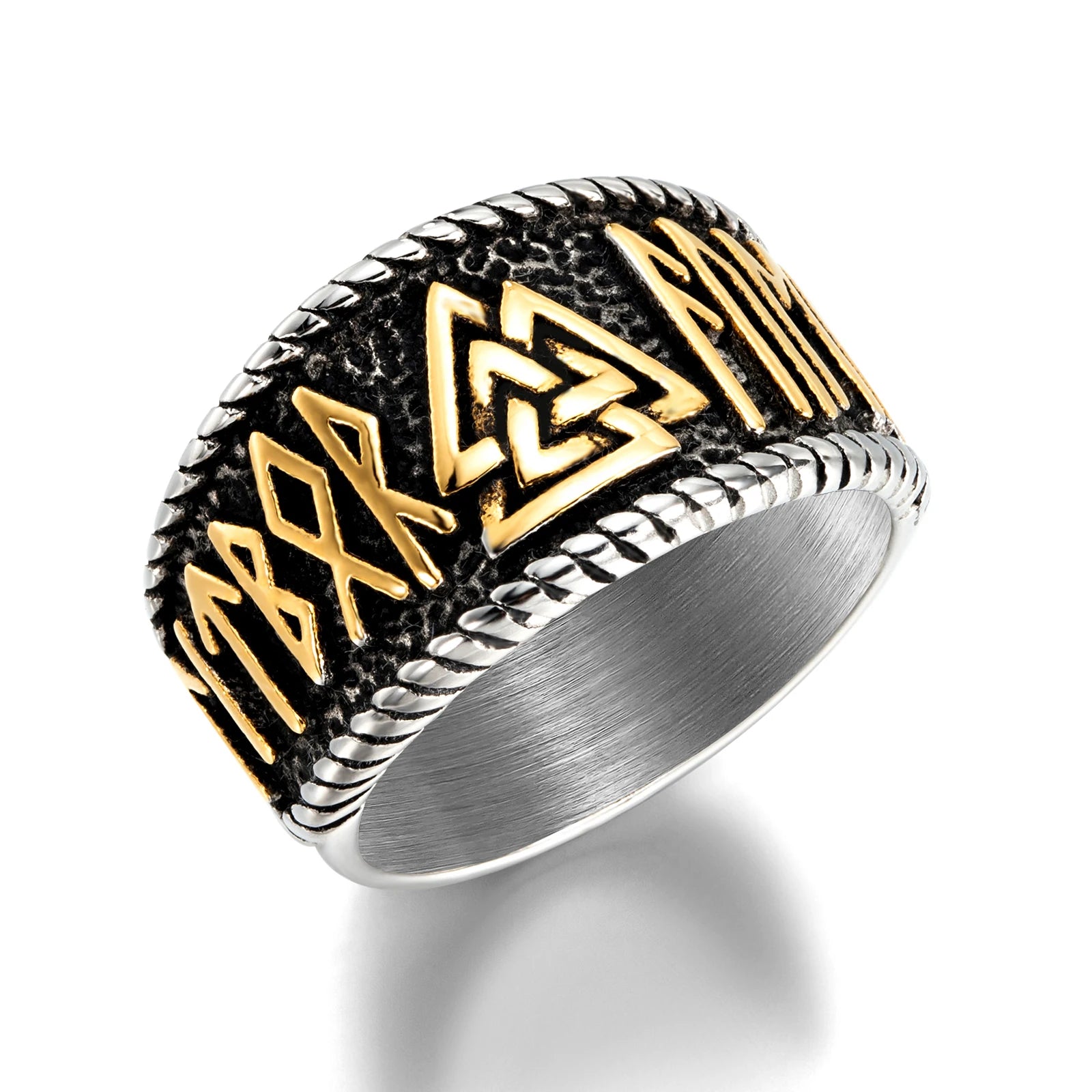 Wholesale Custom Man Ring Jewelry Viking Odin Triangle Rune Valknut Silver Ring Fashion Stainless Steel Man Ring