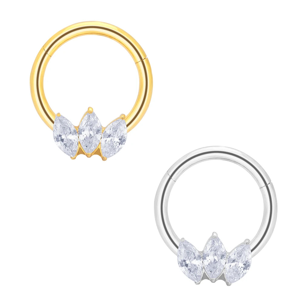ASTM F136 Titanium Septum Hoop Nose Rings 3 Marquise Clear CZ Inlay Ear Cartilage Tragus Helix Daith Piercing Jewelry Wholesale