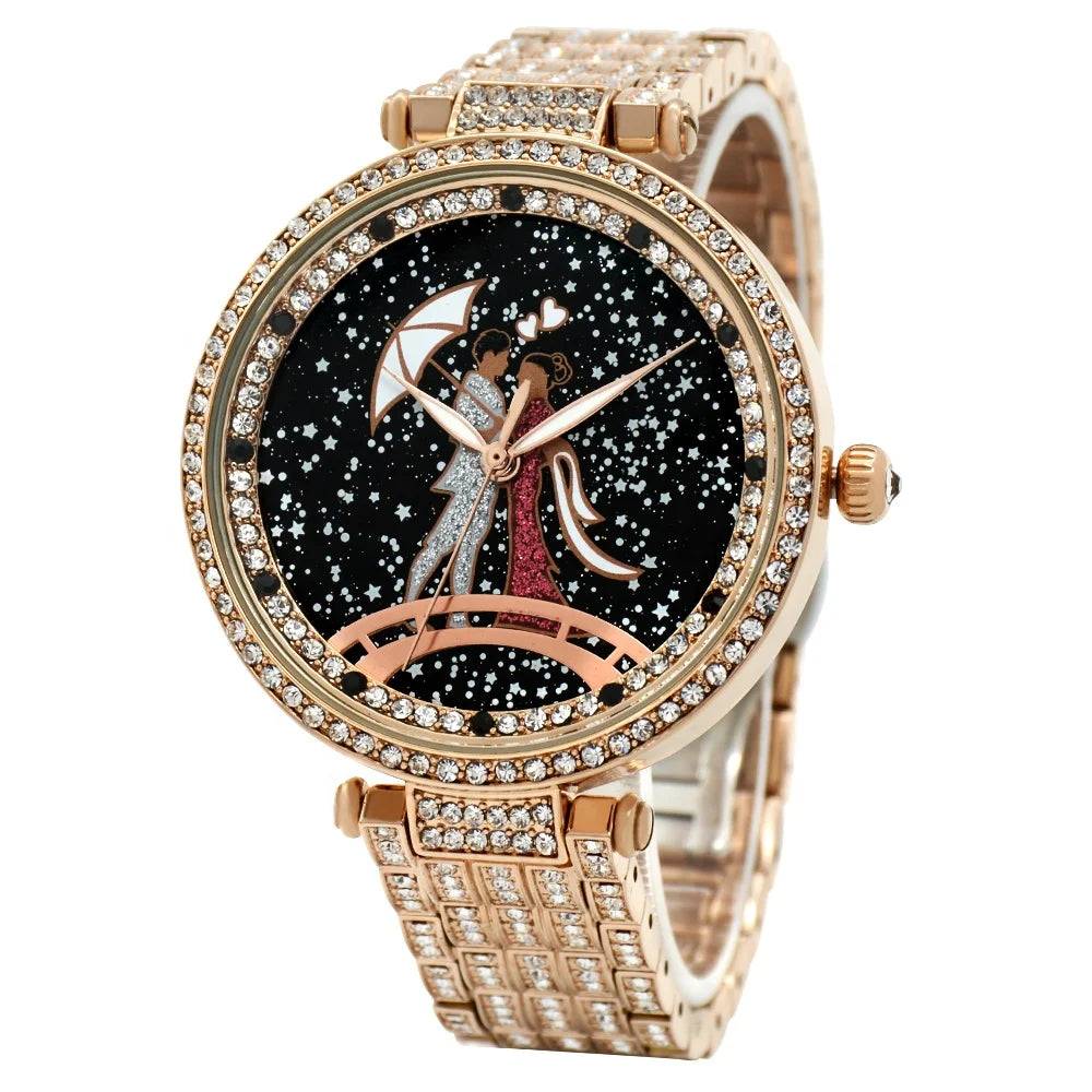 Romantic Design Zinc Alloy Women Business Watches Quartz Analog Luxury Ladies Diamond Wrist Watch