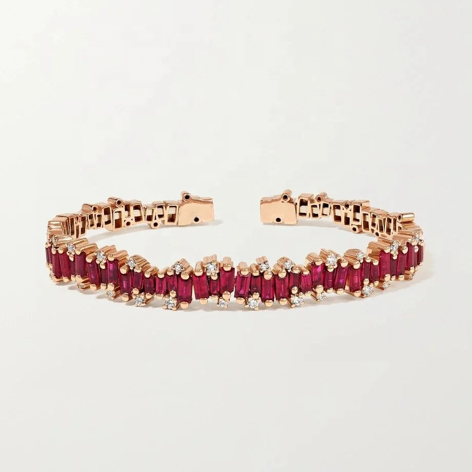 Hot Sale Jewelry Elegant Baguette Zircon Luxury Gold Bangle Bracelet Women