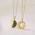 New Arrival Personalized Engraved Stainless Steel Round Shape Pendant Necklace Vintage Retro Dark Light Star Sun Moon Chains