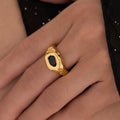 BLACK ZIRCON CHARM BOHO EMBOSSED RING 2024 Dazan New HOT Ins 18k PVD Gold Plated Stainless Steel High Quality Luxury Jewelry