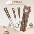 Eco Stainless Steel 304 Portable Kawaii Camping Tableware Set Children Kids Travel Chopsticks Fork Spoon Cutlery Set With Case