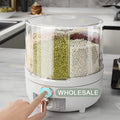 Stock Rice Dispenser Kitchen Moisture-Proof 6-Grid Rotating Food Grain Dispenser Cereal Storage Box Rice Flexible Plastic