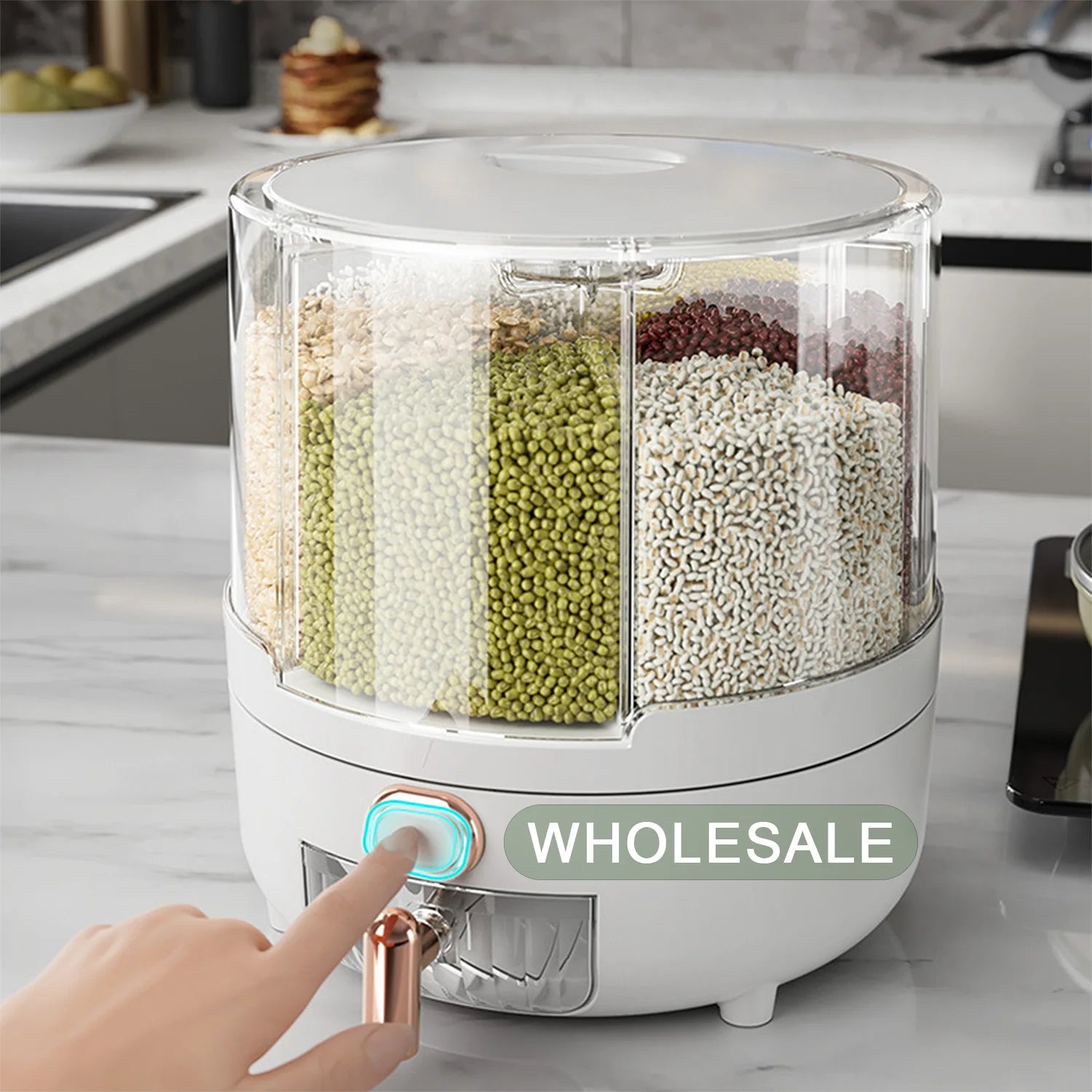 Stock Rice Dispenser Kitchen Moisture-Proof 6-Grid Rotating Food Grain Dispenser Cereal Storage Box Rice Flexible Plastic