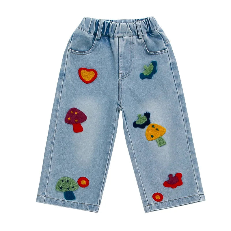 New Style of Girls' Jeans for Spring and Autumn 2025 Super Beautiful Straight-leg Wide-leg Pants for Girls MegaBDM