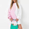Wholesale New Arrival White and Pink Color Blocking Streetwear Sweatshirt Dress for Women Plus Size Hoodie Dress