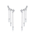 Genuine 925 Sterling Silver Long Chain Star Dazzling CZ Drop Earrings for Women Fashion Earrings Silver Jewelry Gift SCE399