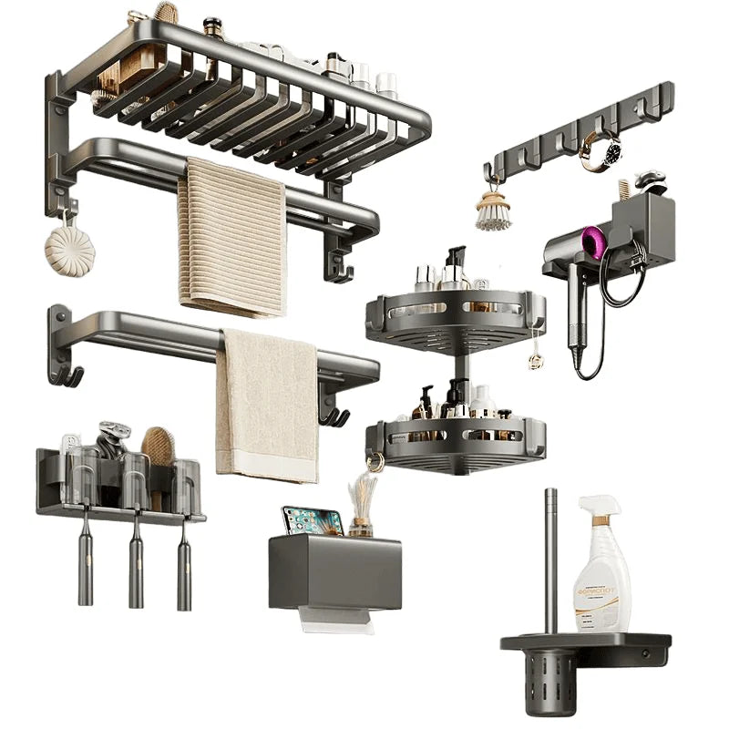 2025 Luxury Aluminum Folding Towel Rack Washroom Bathroom Complete Accessories Bathroom Accessories Set Sanitary Set