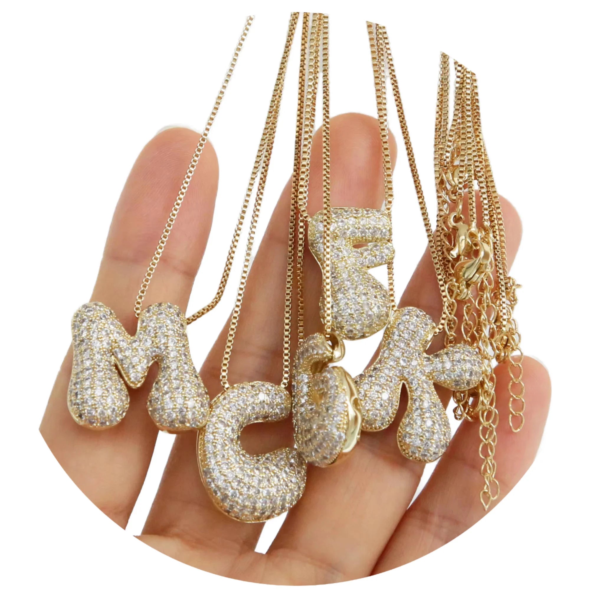 Personalized Gold Plated Cubic Zirconia A-Z Alphabet Letter Initial Necklace