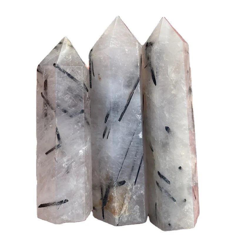 Wholesale Natural Healing Crystal Black Rutilated Quartz Point Black Tourmaline Tower for Decoration