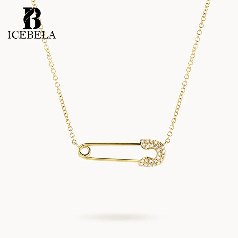 ICEBELA 925 Sterling Silver Paperclip Necklace Stylish Chic Personality Safety Pin Fine Jewelry Paper Clip Necklaces for Women
