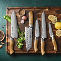 HEZHEN New Damascus Steel Chef Knife Set Linen Micarta Handle Professional Kitchen Knives