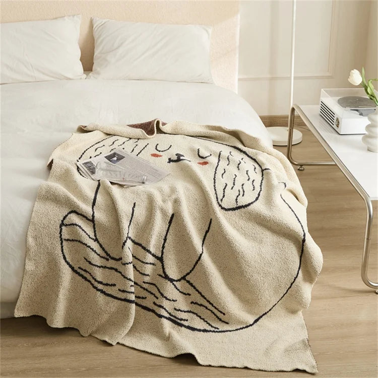 Wholesale 100% Polyester Super Soft Lovely Cute Dog Cartoon Microfiber Knitted Throw Blanket for Sofa Children Gifts CEG