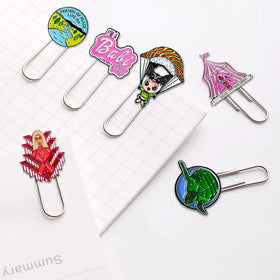 Free Design Custom Gifts Alloy Bookmark Shape Anime Enamel Paper Clip Metal logo Sets