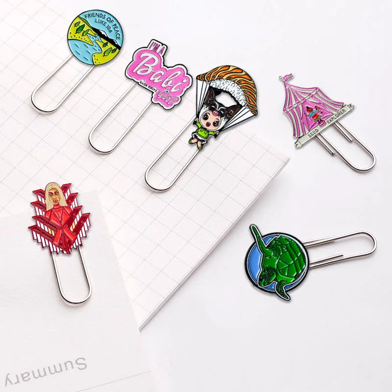 Free Design Custom Gifts Alloy Bookmark Shape Anime Enamel Paper Clip Metal logo Sets