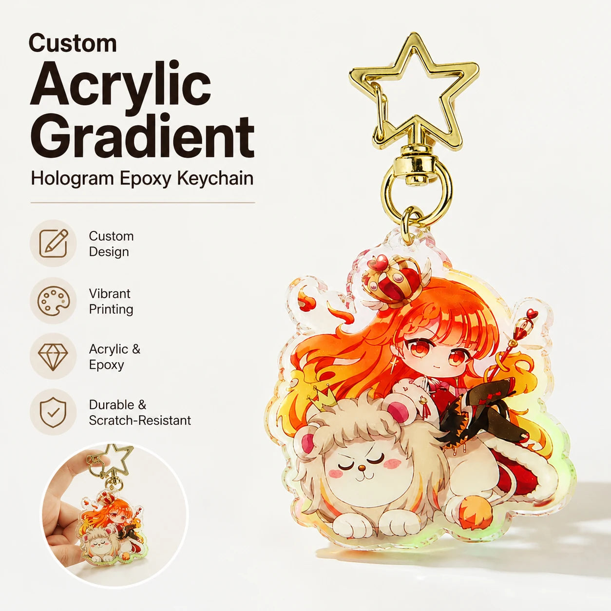 CNAWO Hot Sale Custom Made Gradient Hologram Epoxy Cute Kawaii Anime Keychain Clear Acrylic Plastic DIY Gift Colorful Charm