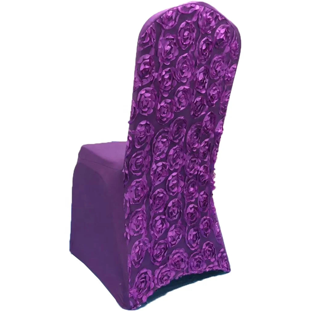 Elegant Spandex Purple Rosette Chair Cover for Banquet Hall