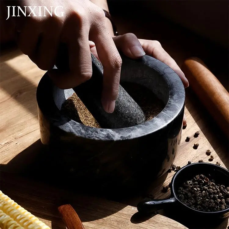 Polished JINXING Eco-Friendly Mortar Pestle Set for Grinding Herbs Spices Grains Garlic with Natural Marble Jar Custom Logo