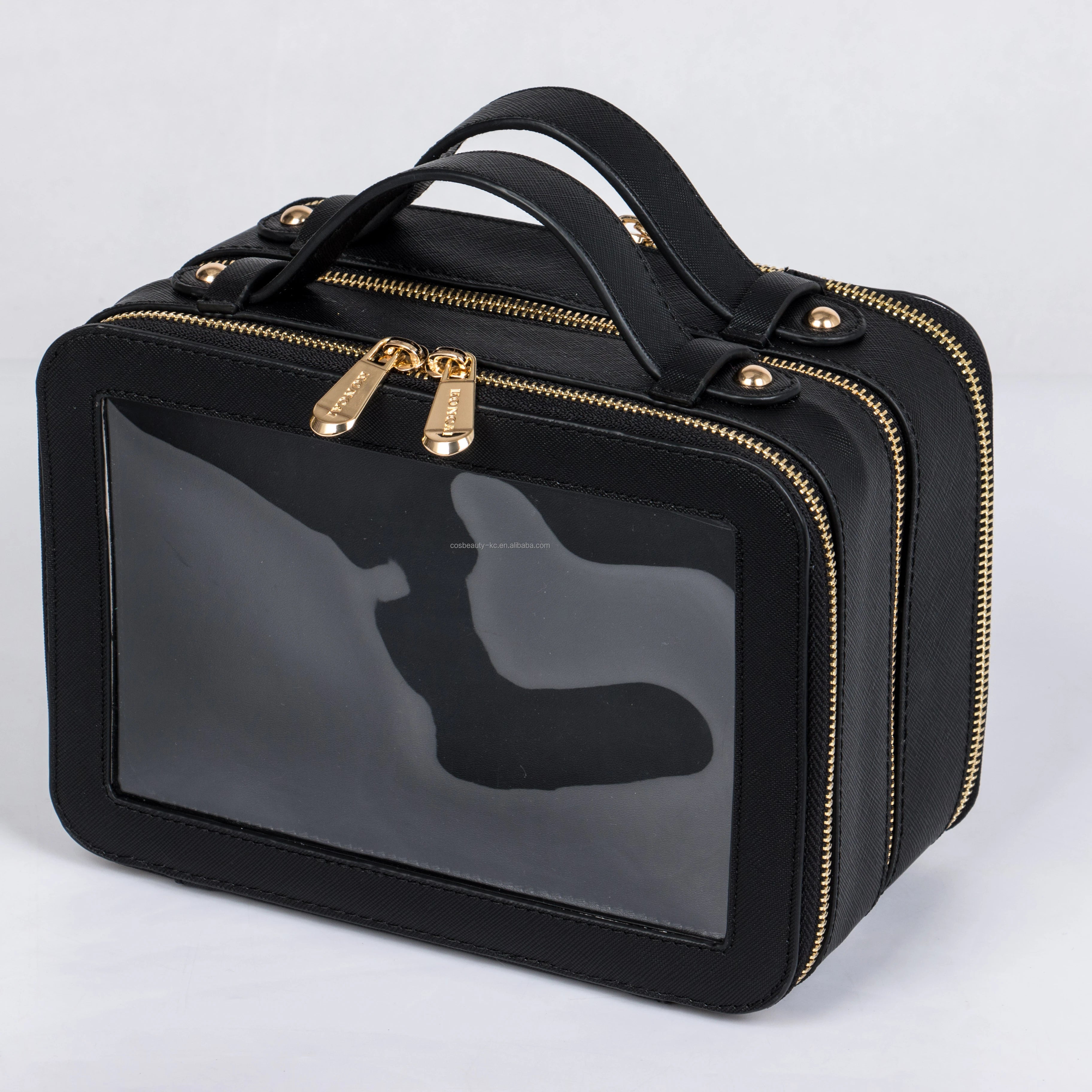 Portable Convertible Travel Cosmetic Bag Design with Transparent Smart Compartments Portable Hook Makeup Bags