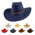 MADESHINE Wholesale New Suede Wide Brim Cowboy Fancy Dress Accessory Warped Edge Fadora Hats With String