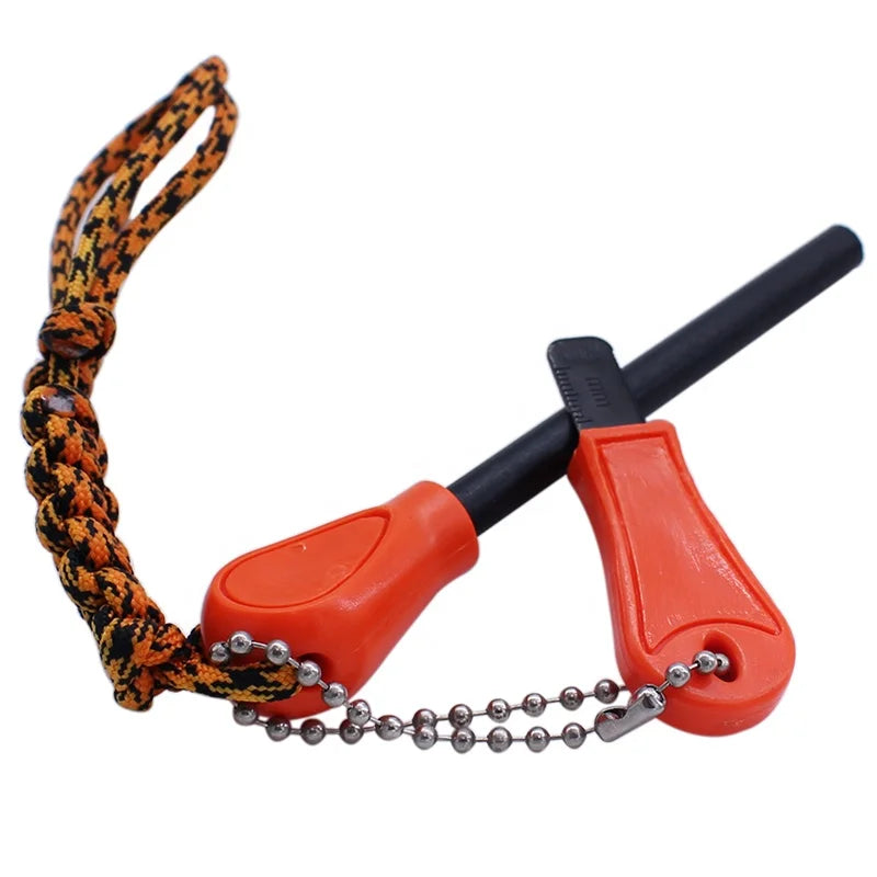 Woven Paracord Rescue Waterproof Lightweight Handmade Fire Starter with Magnesium Orange 8*100mm for Outdoor Camping & Hiking