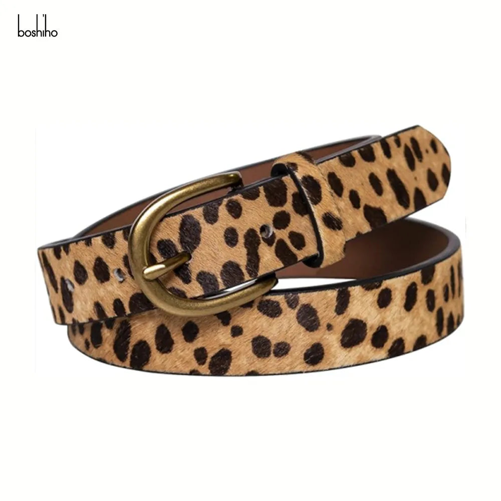 For Customized Unisex Leopard Print Belt with Alloy Buckle-Fashion Casual Business Style Genuine Leather for Jeans & Dresses
