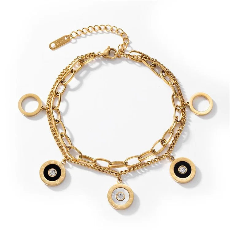 Wholesale No Fade Women Fashion Titanium Steel Trend Double Layered Diamond Crystal Pendant Bracelet
