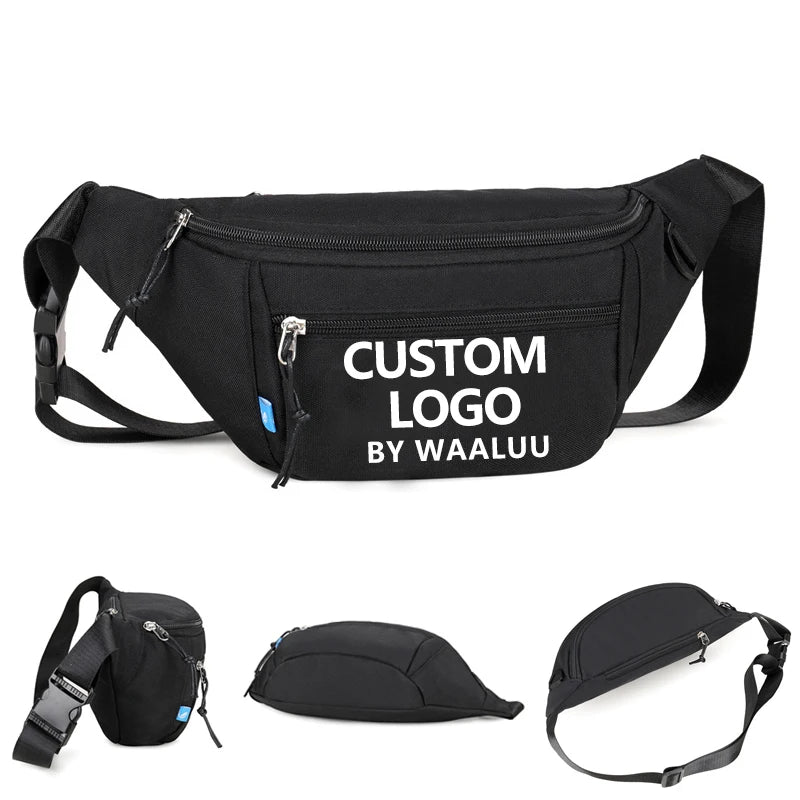 WAALUU Custom  Fashion Travel Casual Fanny Packs for Man Print Designer Mens Fitness Hip Belt Pouch Bum Waist Bag