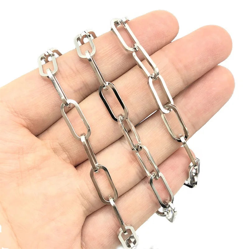 Custom France PVD Real 18k Gold Plated  Paperclip Stainless Steel Link Chain Necklace Jewelry for Men and Women