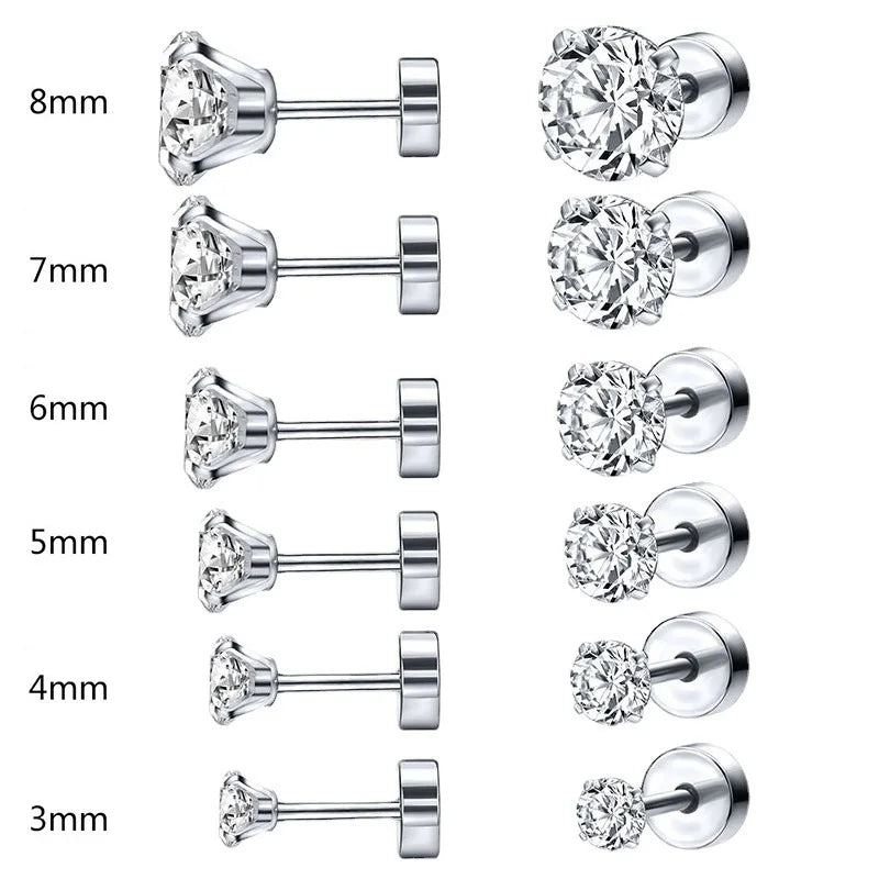 Hypoallergenic Nickel Free Surgical Stainless Steel Cubic Zirconia Comfy Flat Back Non Tarnish Earrings Studs