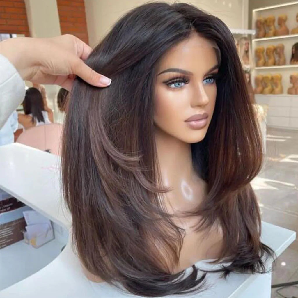 Brazilian Virgin Hair Brown Lace Front Wig Cuticle Aligned Virgin Human Hair Ombre Colored Glueless Lace Frontal Wig for Women