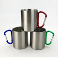Custom Logo Travel Camping Cup Hiking Cup with Carabiner Metal Cups with Carabiner Stainless Steel Cup with Carabiner