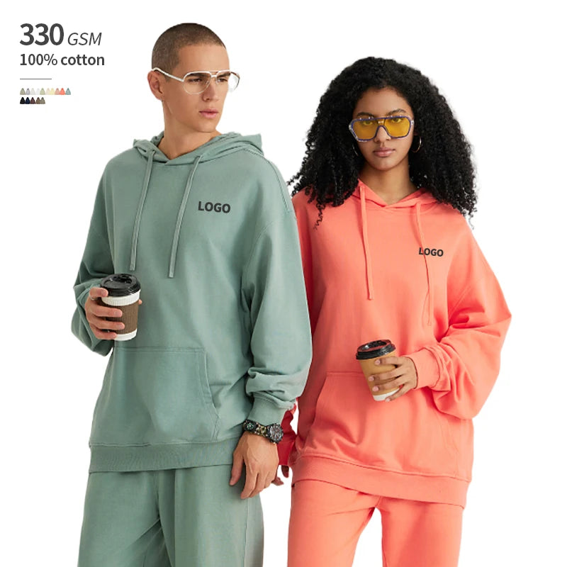 Oversize 330 GSM 100% Cotton Terry Lining Plus Size Print on Demand Dropped Shoulders OEM Custom Blank Hooded Men Unisex Hoodie