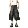 WS-017 High Street Baggy Loose Fit Half Length Jeans Shorts Cotton Skate Plus Size Streetwear Men's Denim Jorts