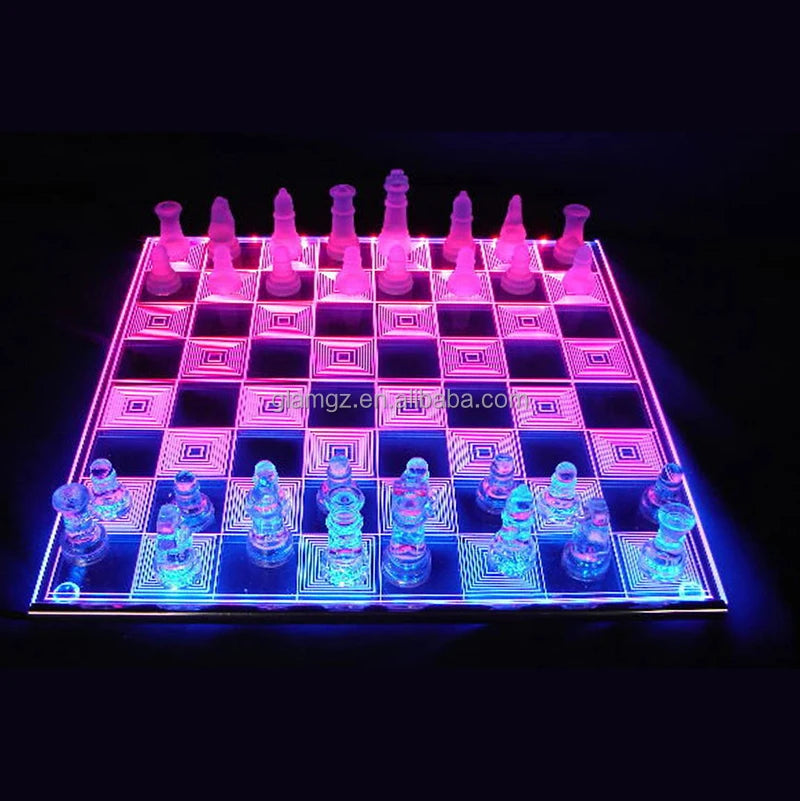 3D Acrylic LED Light Glowing Chess Set Luxury Cut Chessboard Executive Board Game Clear Neon