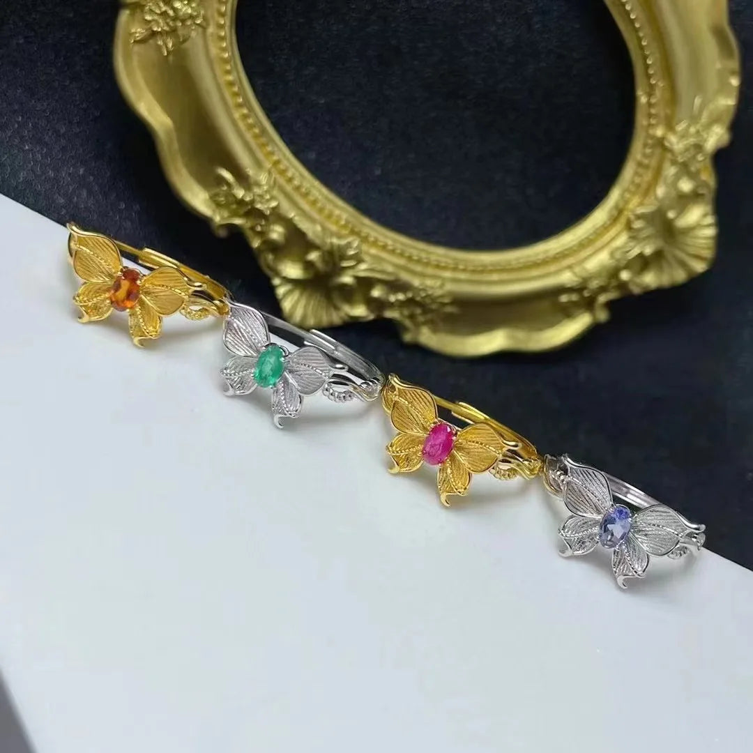 Good Price Original 925 Sterling Silver Natural Gemstone Gold Plated Wedding Butterfly Ladies Animal Rings for Couple
