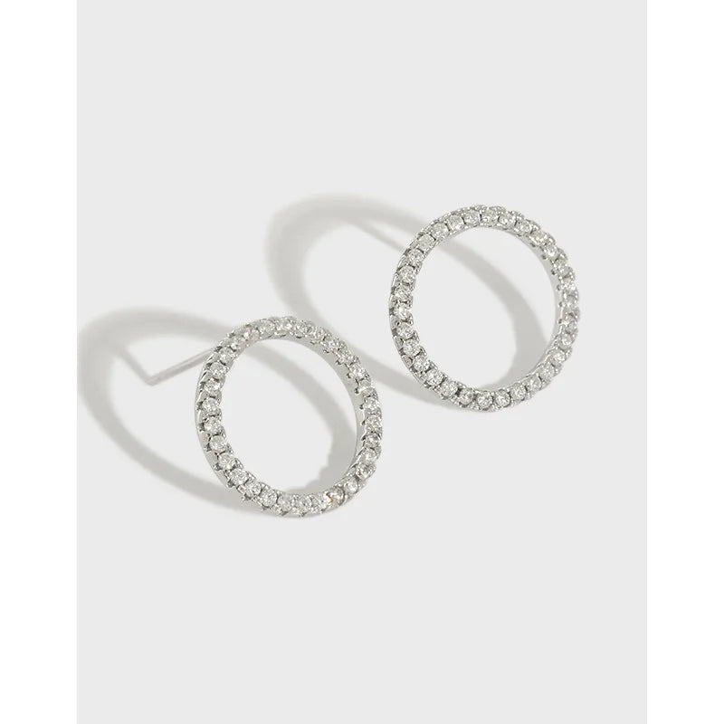 S925 Sterling Silver Stud Earrings Inlaid Zircon Statement Earrings Geometric Circle Hoop Earrings Women Luxury Jewelry