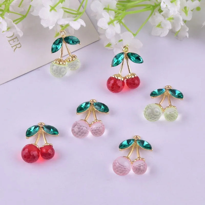 Cute 21*26mm Clear 3D Fruit Cherry Dangle Gold Plated Glass Pendant for Diy Necklace Bracelet Earring Jewelry Accessories