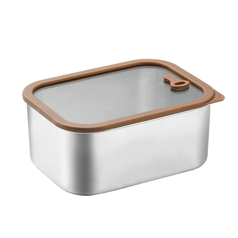 304 Stainless Steel Portable Lunch Box Household Fresh-keeping Refrigerator Storage Bin for Vegetables Picnic Sub-Box Carton