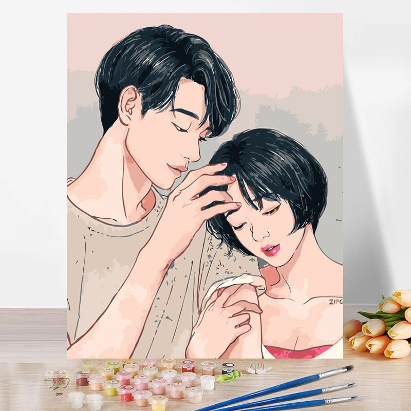 Paint Picture by Numbers for Adults Couples DIY HandPainted Oil Painting Portrait Love Style Home Decoration Custom Photo Crafts