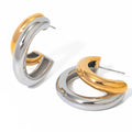 Minimalist Hypoallergenic Fashion Jewelry Mixed Color Stainless Steel Double Layered C-shaped Hoop Earrings for Women
